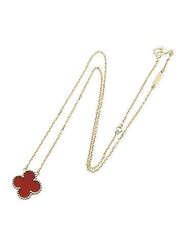 Van Cleef & Arpels Van Cleef &amp; Arpels Vintage Alhambra Carnelian Necklace, 18K (Yellow Gold), Carnelian, Women's, Gold/Red Tone, VCARD38500 (view 2)