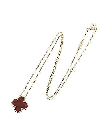 Van Cleef & Arpels Van Cleef &amp; Arpels Vintage Alhambra Carnelian Necklace, 18K (Yellow Gold) Women's, Gold Tone, Red Tone (view 2)
