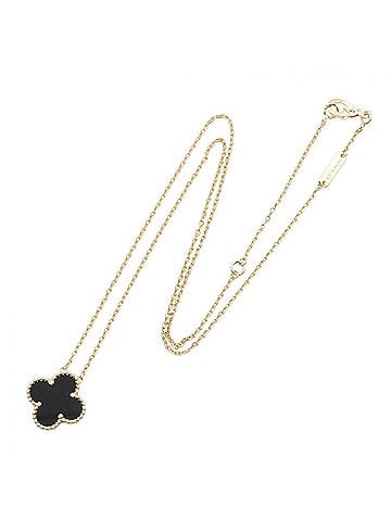 Van Cleef & Arpels Van Cleef &amp; Arpels Vintage Alhambra Onyx Necklace, 18K (Yellow Gold), Onyx, Women's, Gold/Black, VCARA45800 (view 2)