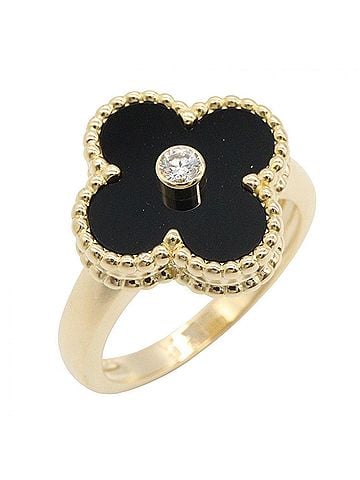 Van Cleef & Arpels Van Cleef &amp; Arpels Vintage Alhambra 1PD Ring - 18K (Yellow Gold) Diamond Onyx Women's Gold, Black, Clear VCARA41000 (view 1)