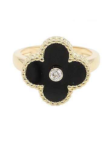 Van Cleef & Arpels Van Cleef &amp; Arpels Vintage Alhambra 1PD Ring - 18K (Yellow Gold) Diamond Onyx Women's Gold, Black, Clear VCARA41000 (view 2)