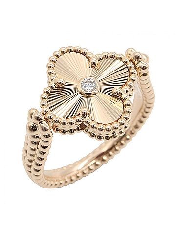 Van Cleef & Arpels Van Cleef &amp; Arpels Alhambra Reversible Guilloché 1P Diamond Ring - 18K Pink Gold (PG) and Carnelian Women's Tone, Clear Red Tone VCARP7U500 (view 1)