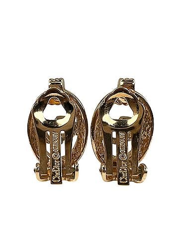 Christian Dior Dior CD Logo Oval Rhinestone Earrings, Gold Plated, Gold, Women's (view 2)