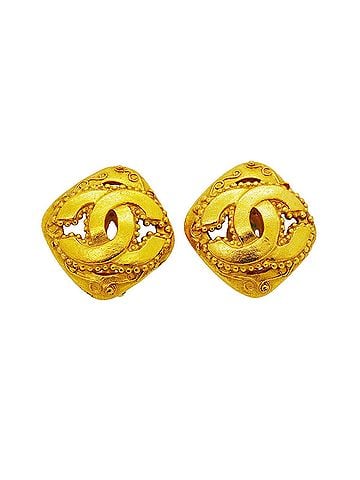 Chanel Chanel Earrings, Coco Mark, Diamond Shape, GP Plated Gold, Women's (view 1)