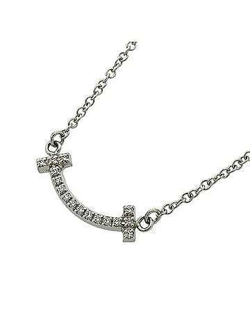 Tiffany & Co. Tiffany &amp; Co. T Smile Mini Necklace, 18KWG White Gold, Diamond, Women's (view 1)