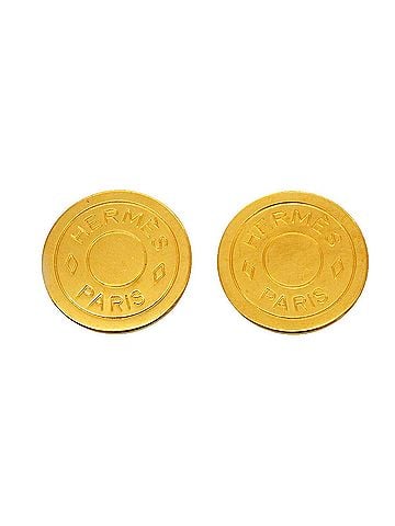 Hermès Hermes Earrings, Sellier, GP Plated, Gold, Women's (view 1)