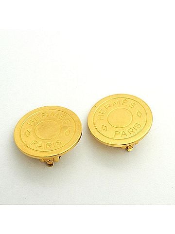 Hermès Hermes Earrings, Sellier, GP Plated, Gold, Women's (view 2)
