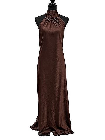 Zara Chocolate Brown Satin Halter Maxi Dress Casual Dress (view 1)