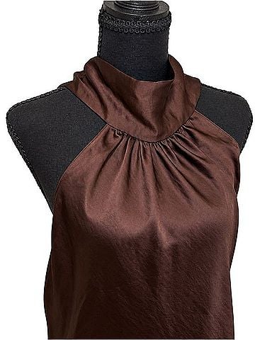 Zara Chocolate Brown Satin Halter Maxi Dress Casual Dress (view 2)
