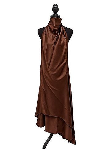 Zara Chocolate Brown Asymmetrical Satin Halter Dress Cocktail Dress (view 1)