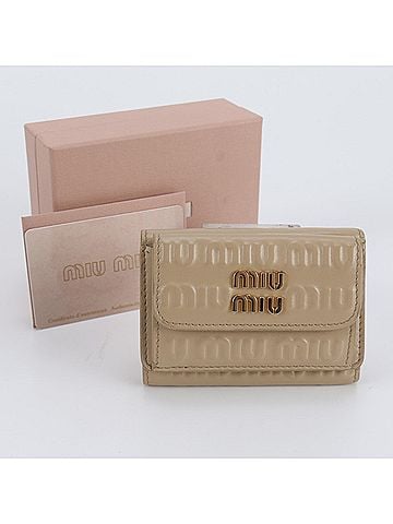 Miu Miu Miu Miu Miu Leather Tri-fold Wallet, Compact Wallet for Women, 5MH021, with Guarantee Card (view 1)