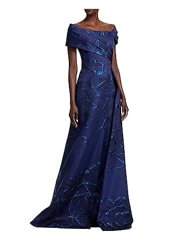 Teri Jon by Rickie Freeman Asymmetrical Jacquard Cocktail Dress (view 1)
