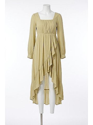 Listicle High Low Ruffled Wrap Style Maxi Dress in Light Olive (view 1)