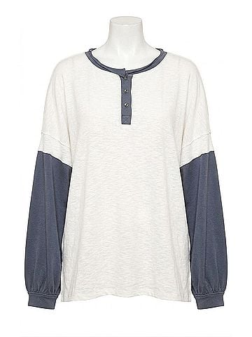 Umgee Henley Color Block Top in Off White (view 1)