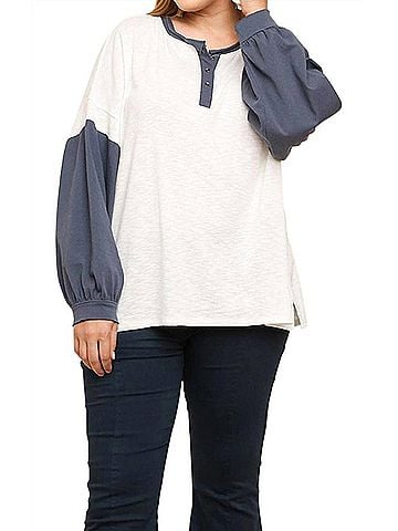 Umgee Henley Color Block Top in Off White (view 2)