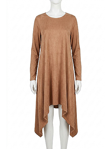 Easel Faux Suede Sharkbite Hem Dress in Mushroom (view 1)
