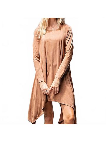 Easel Faux Suede Sharkbite Hem Dress in Mushroom (view 2)