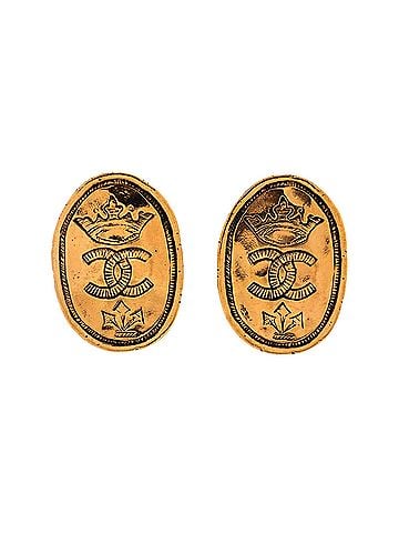 Chanel Vintage CC Crown Oval Plate Clip-On Earrings Metal (view 1)