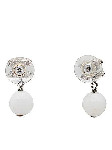 Chanel CC Brass Enamel Faux Pearl Drop Push Back Earrings (view 2)