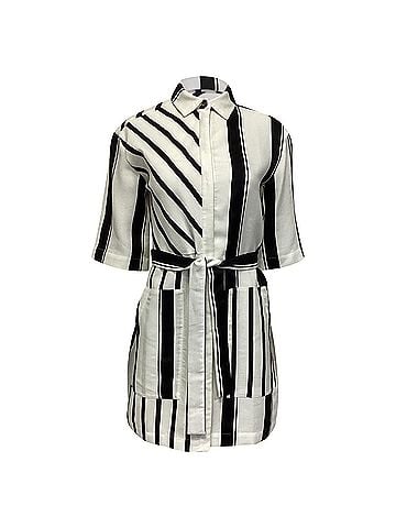 Maje Maje Ronson Striped Belted Shirt Dress in White Viscose (view 1)