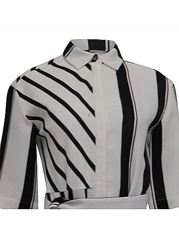 Maje Maje Ronson Striped Belted Shirt Dress in White Viscose (view 2)