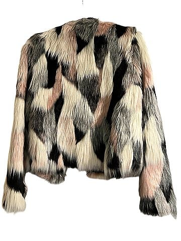 Cynthia Rowley Fuzzy Colorblock Pink Black White Faux Fur Jacket (view 2)