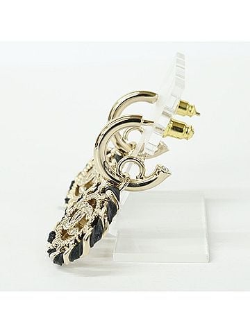 Chanel CHANEL B26C Rhinestone Coco Mark Chain Design Earrings, Gold &amp; Black, Women's (view 2)