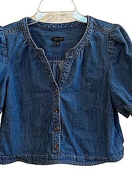Talbots Denim Puff Sleeve Blouse Short Sleeve T-Shirt (view 2)