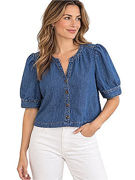 Talbots Denim Puff Sleeve Blouse Short Sleeve T-Shirt (view 1)