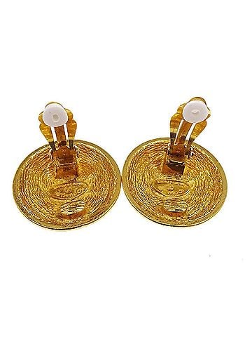 Chanel Vintage Round Cc Clip-On Metal Gold Gold_Plated Earrings Jewelry (view 2)