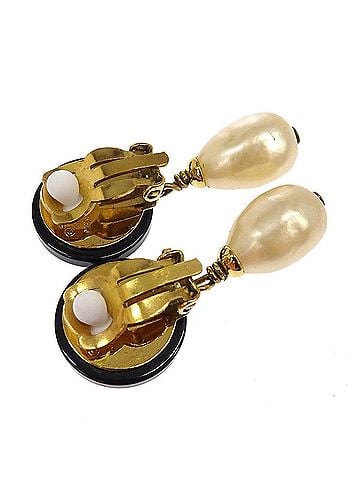 Chanel Cc Logo Dangle Artificial Pearls With Gold-Plated Gold Gold_Plated Earrings Jewelry (view 2)