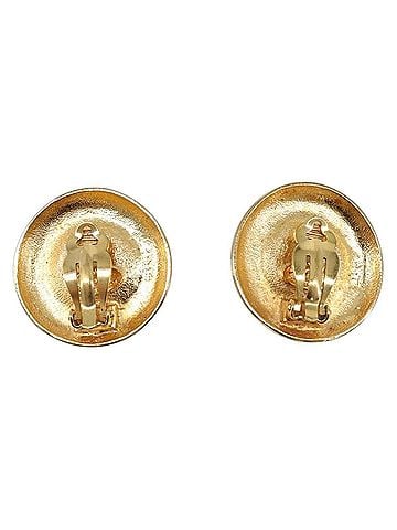 Chanel Vintage Cc Round Clip-On Metal With Gripoix Gold Metal Earrings Jewelry (view 2)