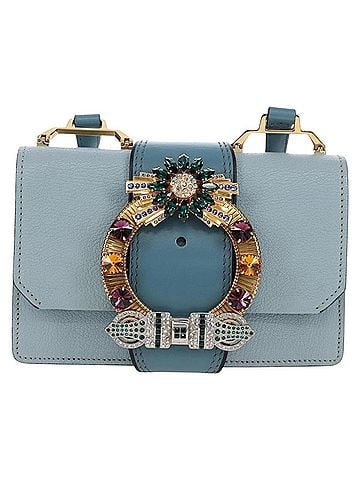Miu Miu Madras Crystal Buckle Leather Blue Leather Shoulder Bag Bag (view 1)