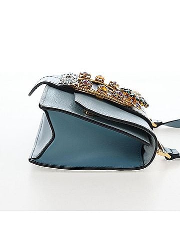 Miu Miu Madras Crystal Buckle Leather Blue Leather Shoulder Bag Bag (view 2)
