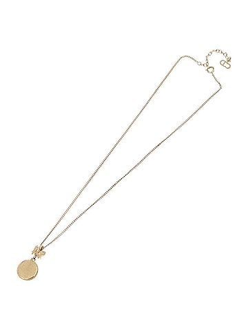 Dior Round Logo Pendant Metal With Crystal Gold Metal Necklace Jewelry (view 2)