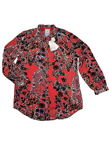 Johnny Was Yoella Burnout Velvet Tunic Top Long Sleeve Button-Down Shirt (view 1)