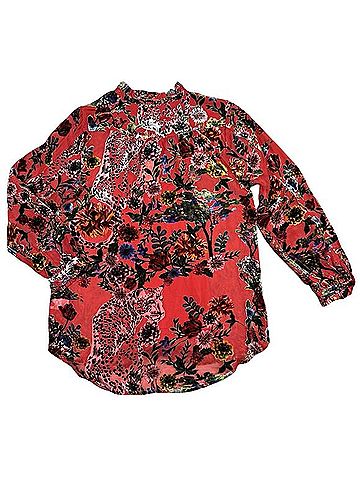 Johnny Was Yoella Burnout Velvet Tunic Top Long Sleeve Button-Down Shirt (view 2)