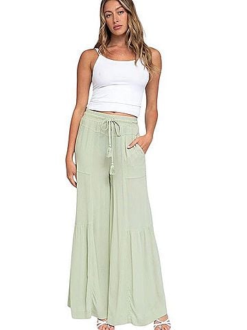 Rewash Sage Green Wide-Leg Tiered Pants Casual Pants (view 1)