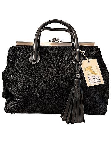 Alberta Di Canio Tokyo Black Astrakan Kiss-Lock Leather Satchel (view 1)