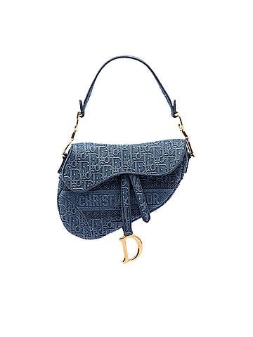 Dior Oblique Embroidered Denim Saddle Bag (view 1)