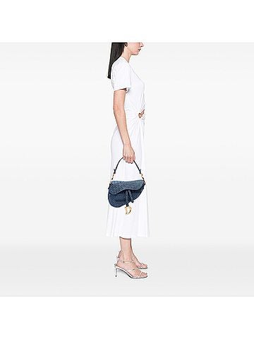 Dior Oblique Embroidered Denim Saddle Bag (view 2)