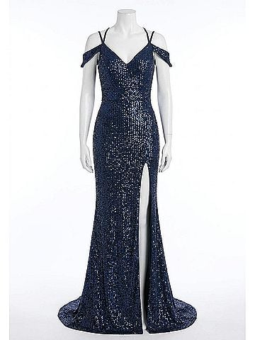 Panoply Women's Glittered Prom Dress in Navy (view 1)