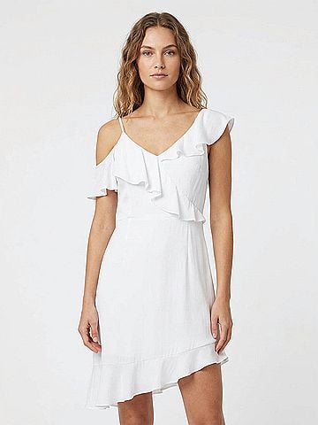 Alice & Trixie Asymmetrical Ruffle Dress in White (view 2)