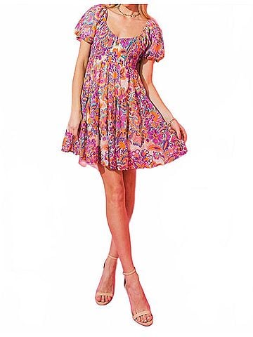 Flying Tomato Ava Smocked Bodice Dress in Pink (view 2)