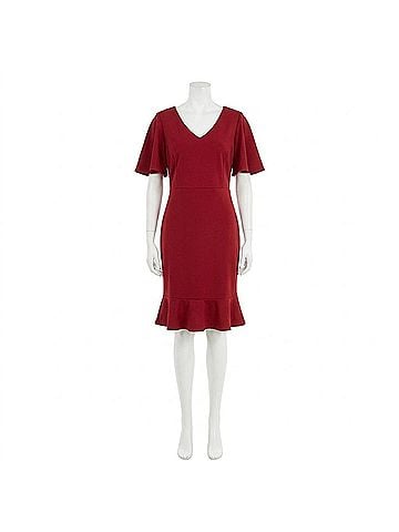 Kasper Women's Knit Flutter Sleeves Sheath Dress in Red (view 1)