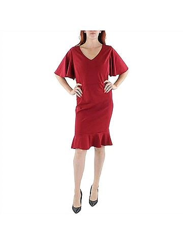 Kasper Women's Knit Flutter Sleeves Sheath Dress in Red (view 2)