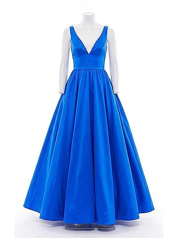 Tarik Ediz Plunging-Neck Taffeta Ballgown in Turquoise (view 1)