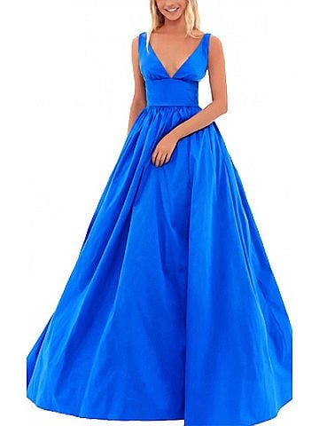 Tarik Ediz Plunging-Neck Taffeta Ballgown in Turquoise (view 2)