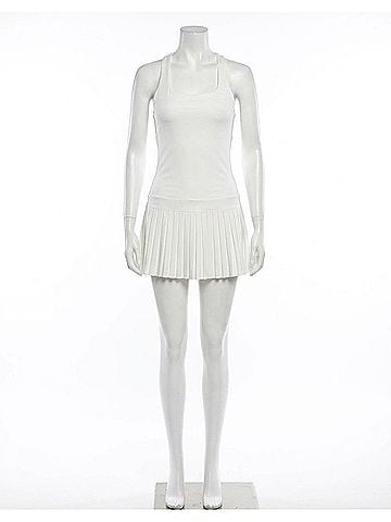 Gold Hinge Criss Cross Back Pleated Tennis Dress in White (view 1)