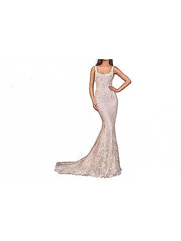 Demetrios Ada Sheath Square Neckline Dress in Ivory (view 2)
